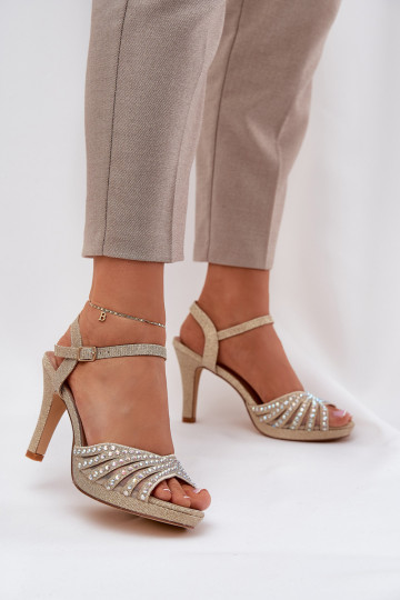 Sandalen mit dünnen Absätzen Mit Dekoration Und Glitzer D&A MR1038-33 goldene Farbe