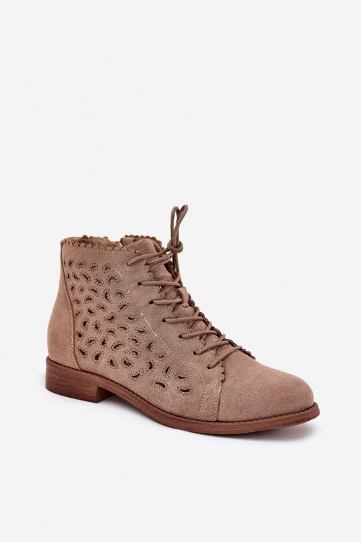 Faible Bottes avec des éléments ajourés S.Barski HY51-185 beige