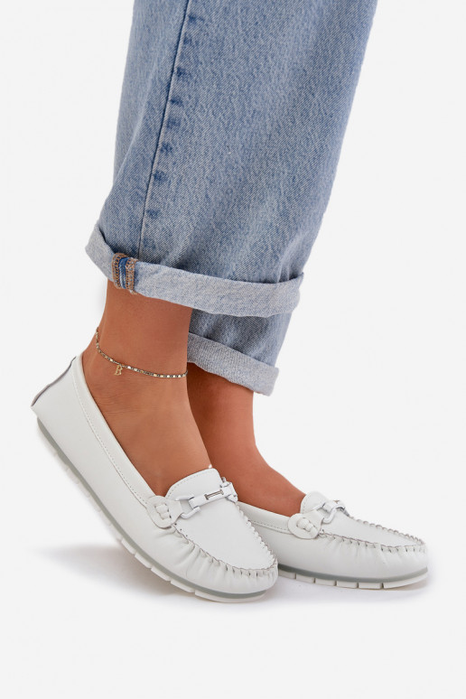 isocèle Peau Mocassins avec des ornements S.Barski LR51-547 couleur blanche