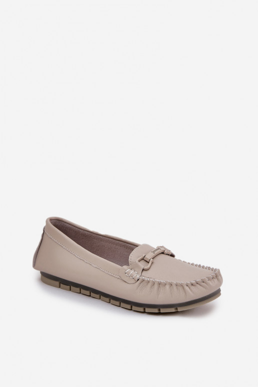 isocèle Peau Mocassins avec des ornements S.Barski LR51-547 beige