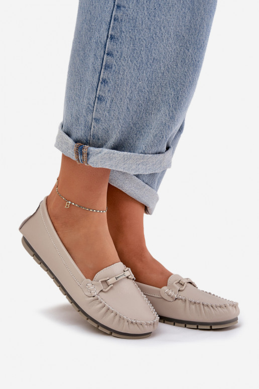 isocèle Peau Mocassins avec des ornements S.Barski LR51-547 beige