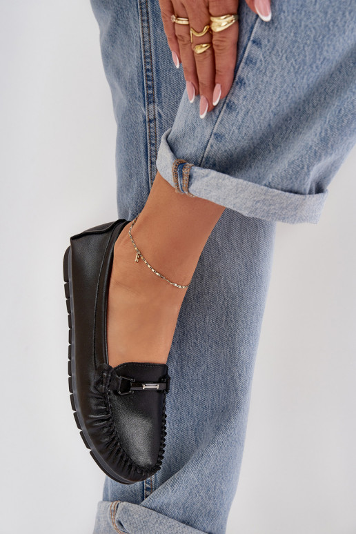 isocèle Peau Mocassins avec des ornements S.Barski LR51-547 couleur noire