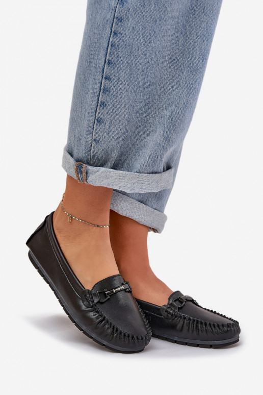 isocèle Peau Mocassins avec des ornements S.Barski LR51-547 couleur noire