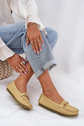 isocèle Peau Mocassins avec des ornements S.Barski LR51-547 couleur jaune