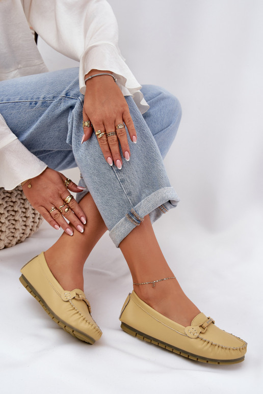 gleichschenklig Haut Mokassins mit Ornamenten S.Barski LR51-547 gelbe Farbe