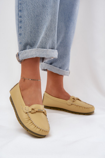 Mocassins en cuir à semelle plate avec ornements S.Barski LR51-547 jaunes 2