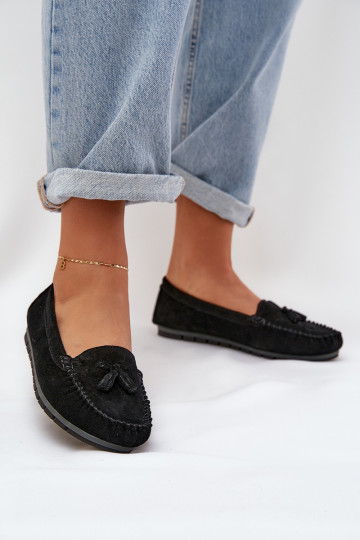 Appartement pour femmes Mocassins classiques en daim S.Barski LR51-548 couleur noire
