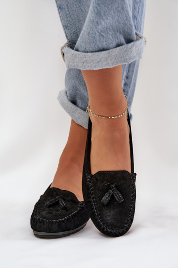 Appartement pour femmes Mocassins classiques en daim S.Barski LR51-548 couleur noire 2