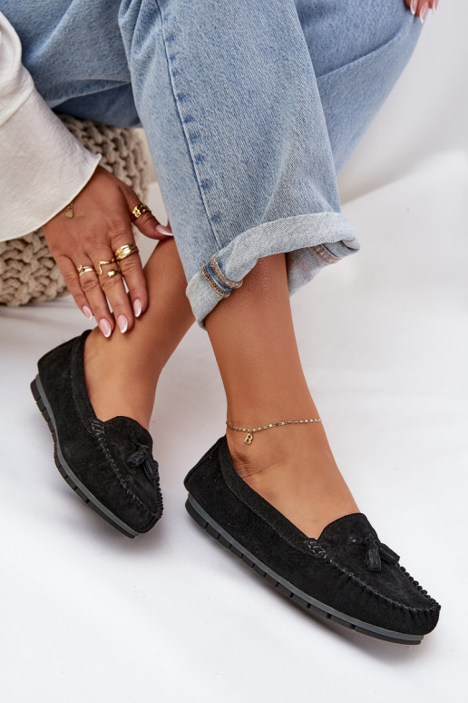 Appartement pour femmes Mocassins classiques en daim S.Barski LR51-548 couleur noire