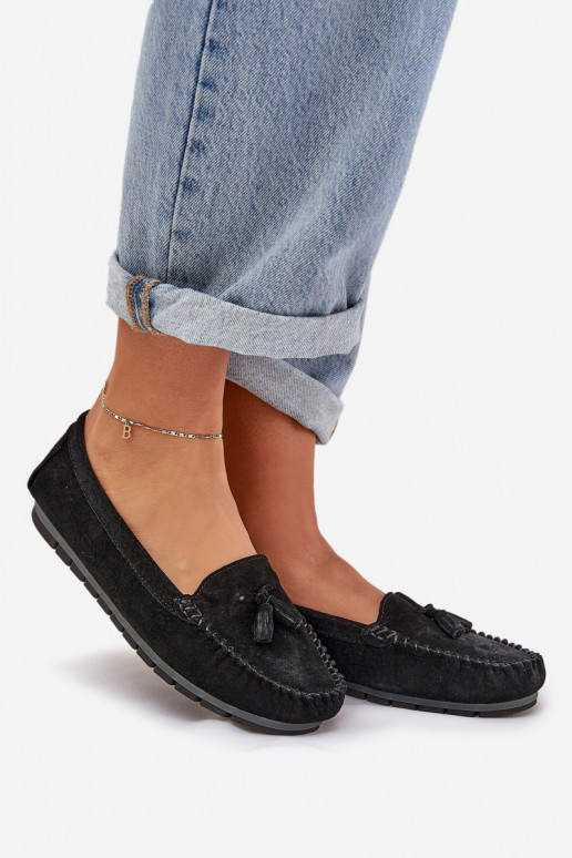 Appartement pour femmes Mocassins classiques en daim S.Barski LR51-548 couleur noire