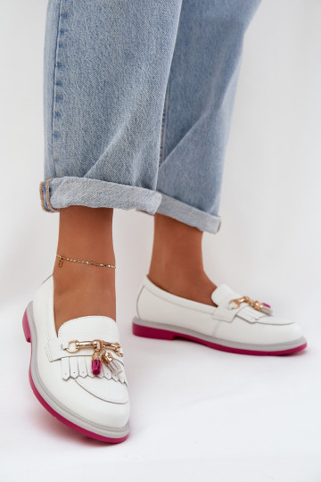 Haut Eleganter Stil Mokassins mit breiten Absätzen S.Barski LR51-768 Zueiße Farbe