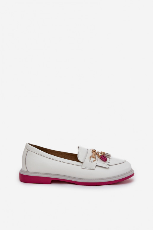 Peau Style élégant Mocassins avec des talons larges S.Barski LR51-768 couleur blanche Peau Style élégant Mocassins avec des talons larges S.Barski LR51-768 couleur blanche