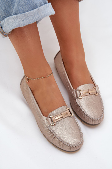 Mocassins plats brillants en cuir naturel D&A LR51-546 couleur or