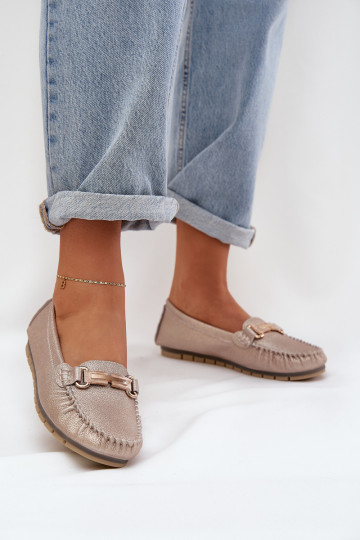 Mocassins plats brillants en cuir naturel D&A LR51-546 couleur or 2