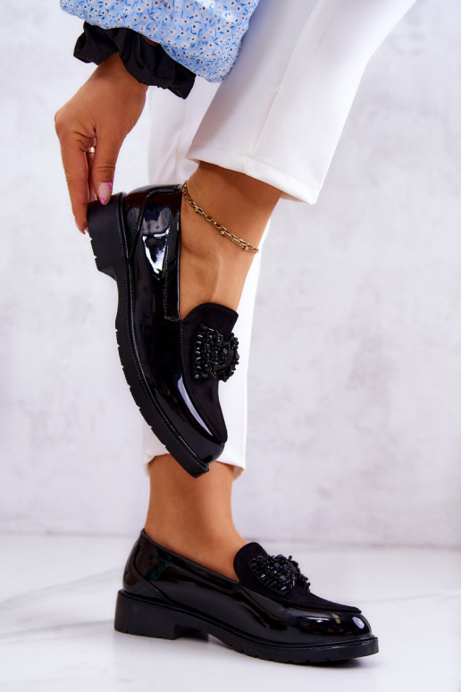 Style élégant Mocassins laqués Flâneurs couleur noire Belize