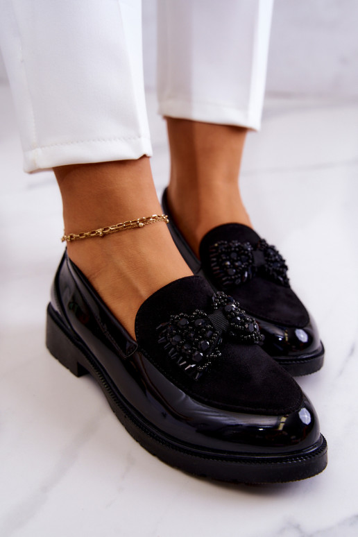 Style élégant Mocassins laqués Flâneurs couleur noire Belize