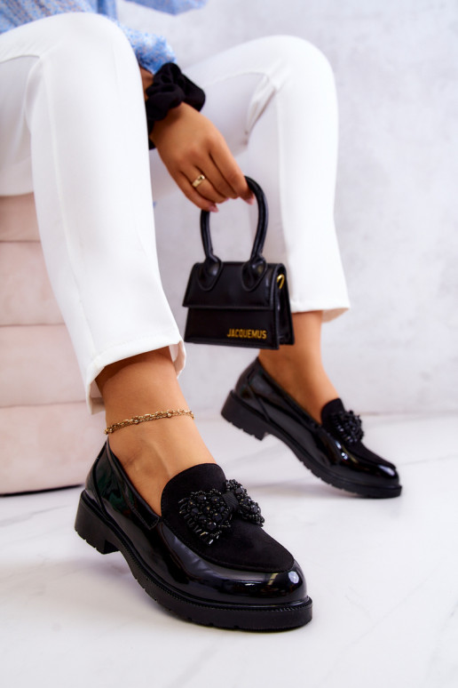 Style élégant Mocassins laqués Flâneurs couleur noire Belize