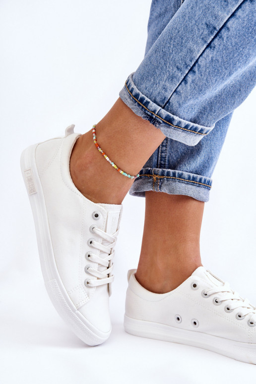 Feminin Glatt Turnschuhe mit flacher Sohle Big Star LL274058 Zueiße Farbe