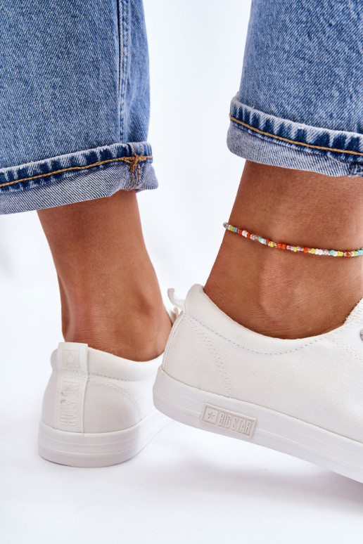 Feminin Glatt Turnschuhe mit flacher Sohle Big Star LL274058 Zueiße Farbe