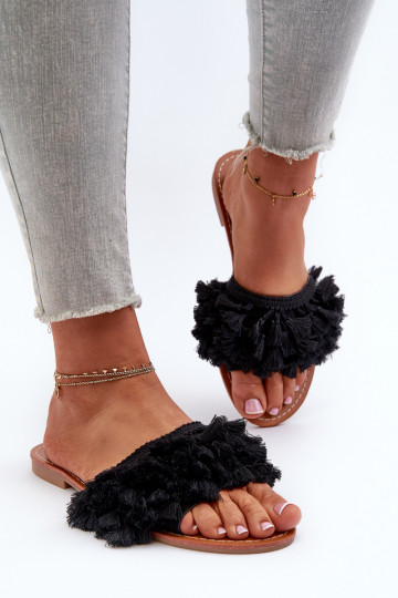 Dames slippers met kwasten in zwarte kleur Rialle