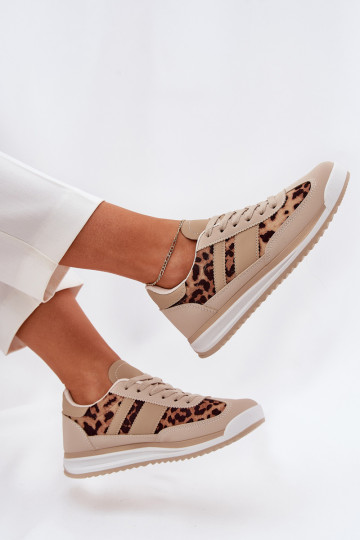 Turnschuhe Sneakers Stilvollllschuhe Feminin mit Leopardenfellmuster Beige-braune Farbe Galabis