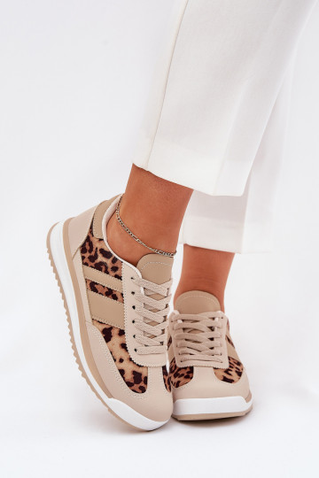 sportschoenen Sneakers model schoenen Dames met luipaardbontpatronen beige-bruine kleur Galabis 2