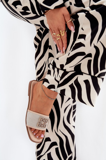 Mules élégantes femme avec ornements et talons larges couleur sable Lovehia