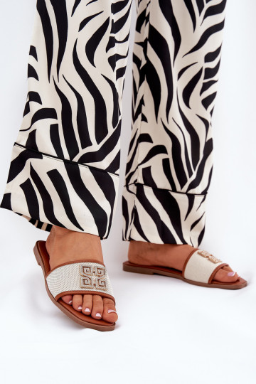 Style élégant Pantoufles pour femmes avec des ornements avec des talons larges marron Lovehia