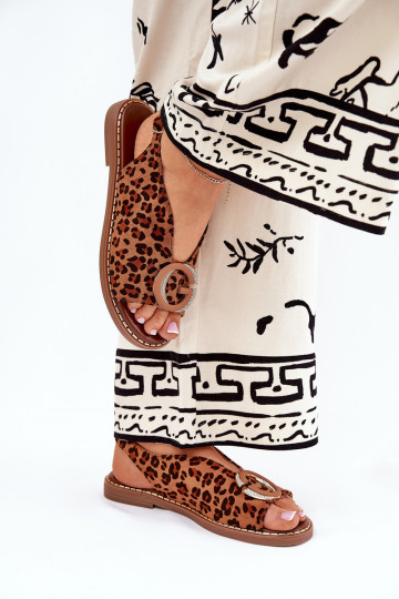Gelijke sandalen met ornamenten in bruine kleur met luipaardprint Haliones