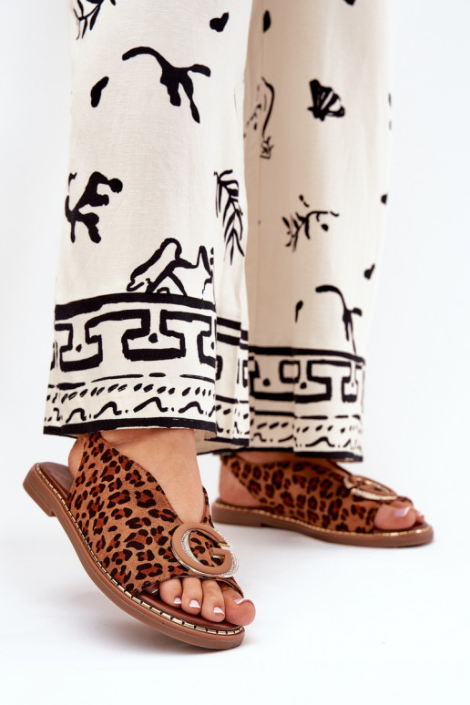 Flache Sandalen mit Ornamenten mit Leopardenfellmuster braune Farbe Haliones