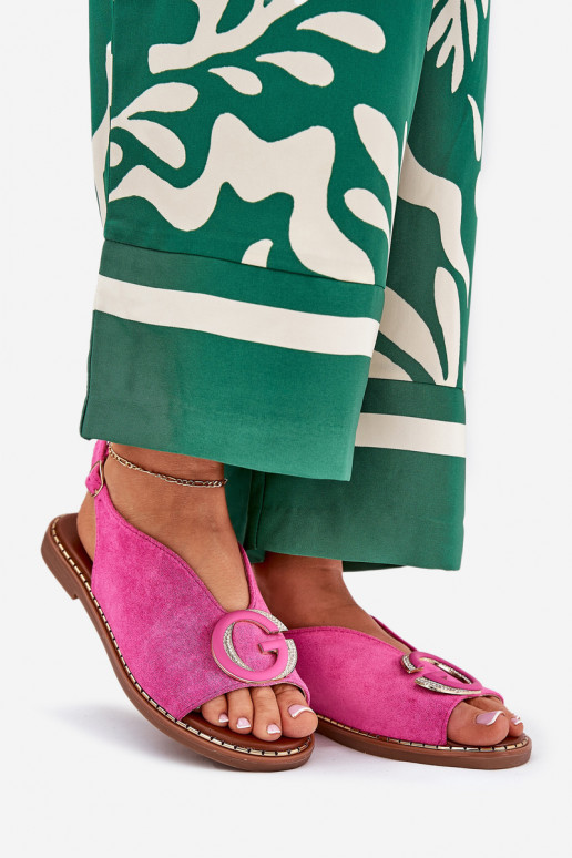 Sandales plates avec des ornements couleur rose Haliones