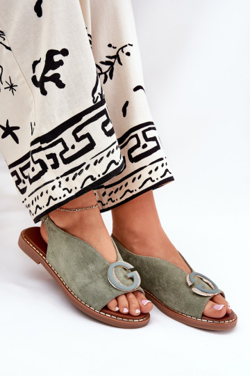 Sandales plates avec des ornements couleur verte Haliones