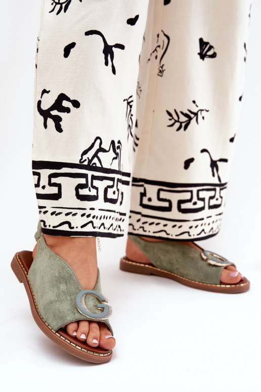 Platte sandalen met ornamenten groene kleur Haliones