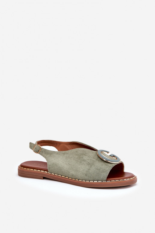 Platte sandalen met ornamenten groene kleur Haliones