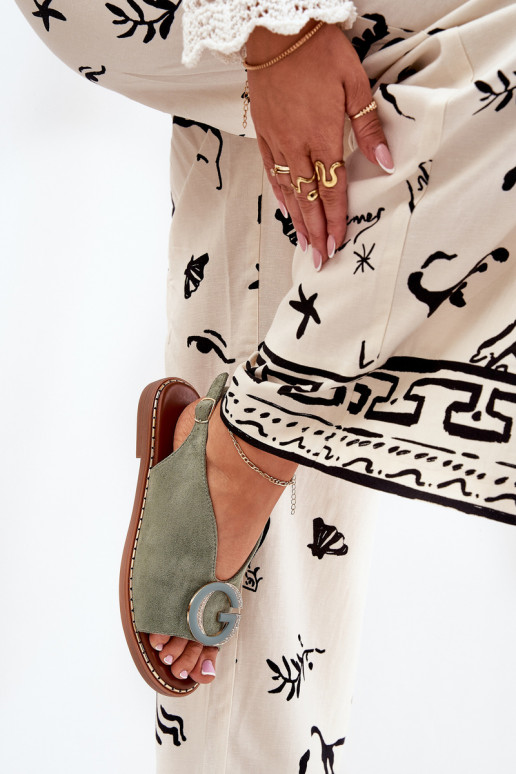 Flache Sandalen mit Ornamenten grüne Farbe Haliones