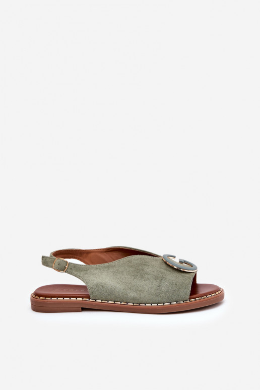 Sandales plates avec des ornements couleur verte Haliones