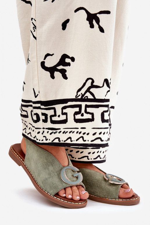 Flache Sandalen mit Ornamenten grüne Farbe Haliones