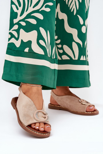 Gelijke sandalen met ornamenten in zandkleur Haliones 2