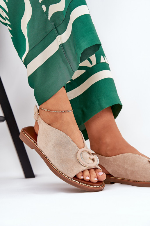 Platte sandalen met ornamenten beige Haliones