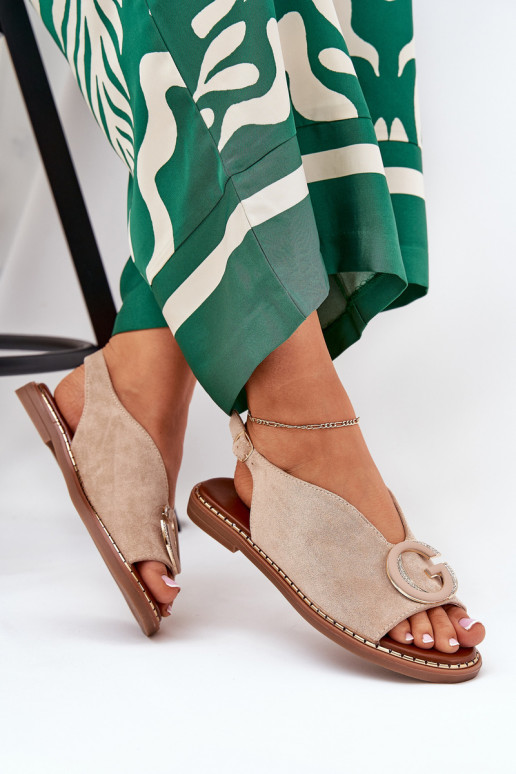 Sandales plates avec des ornements beige Haliones