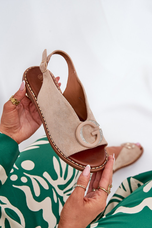 Platte sandalen met ornamenten beige Haliones