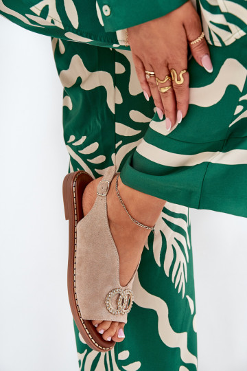 Sandales pour femmes avec des ornements avec des talons larges en daim écologiqueoÀe beige Ralisses 2