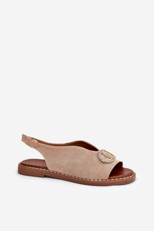 Sandales pour femmes avec des ornements avec des talons larges en daim écologiqueoÀe beige Ralisses