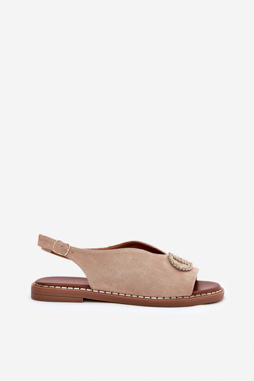 Sandales pour femmes avec des ornements avec des talons larges en daim écologiqueoÀe beige Ralisses