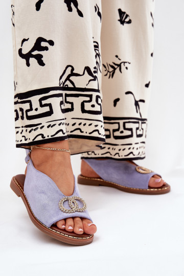 Sandales pour femmes avec ornements et talons larges en simili daim bleu Ralisses