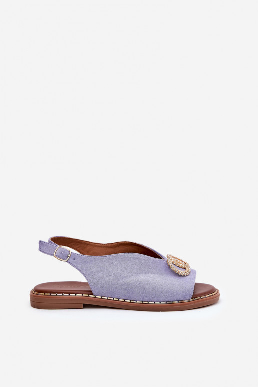 Dames sandalen met ornamenten met brede hakken van eco-suèdeoIne blauIn Ralisses