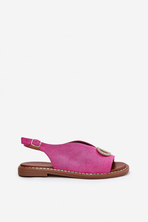 Sandales pour femmes avec des ornements avec des talons larges en daim écologiqueoÀe couleur rose Ralisses