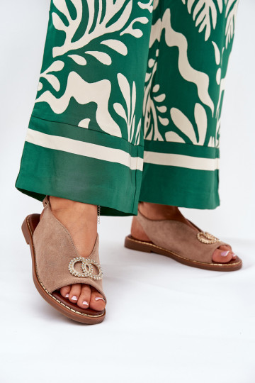 Dames sandalen met ornamenten met brede hakken van eco-suèdeoIne beige Ralisses 2