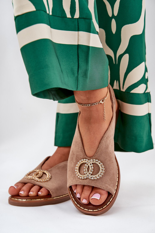 Damensandalen mit Ornamenten mit breiten Absätzen aus Öko-INildlederoZue Beige Ralisses Damensandalen mit Ornamenten mit breiten Absätzen aus Öko-INildlederoZue Beige Ralisses