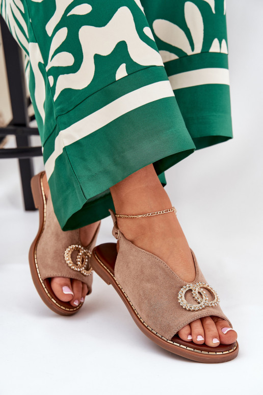 Damensandalen mit Ornamenten mit breiten Absätzen aus Öko-INildlederoZue Beige Ralisses Damensandalen mit Ornamenten mit breiten Absätzen aus Öko-INildlederoZue Beige Ralisses